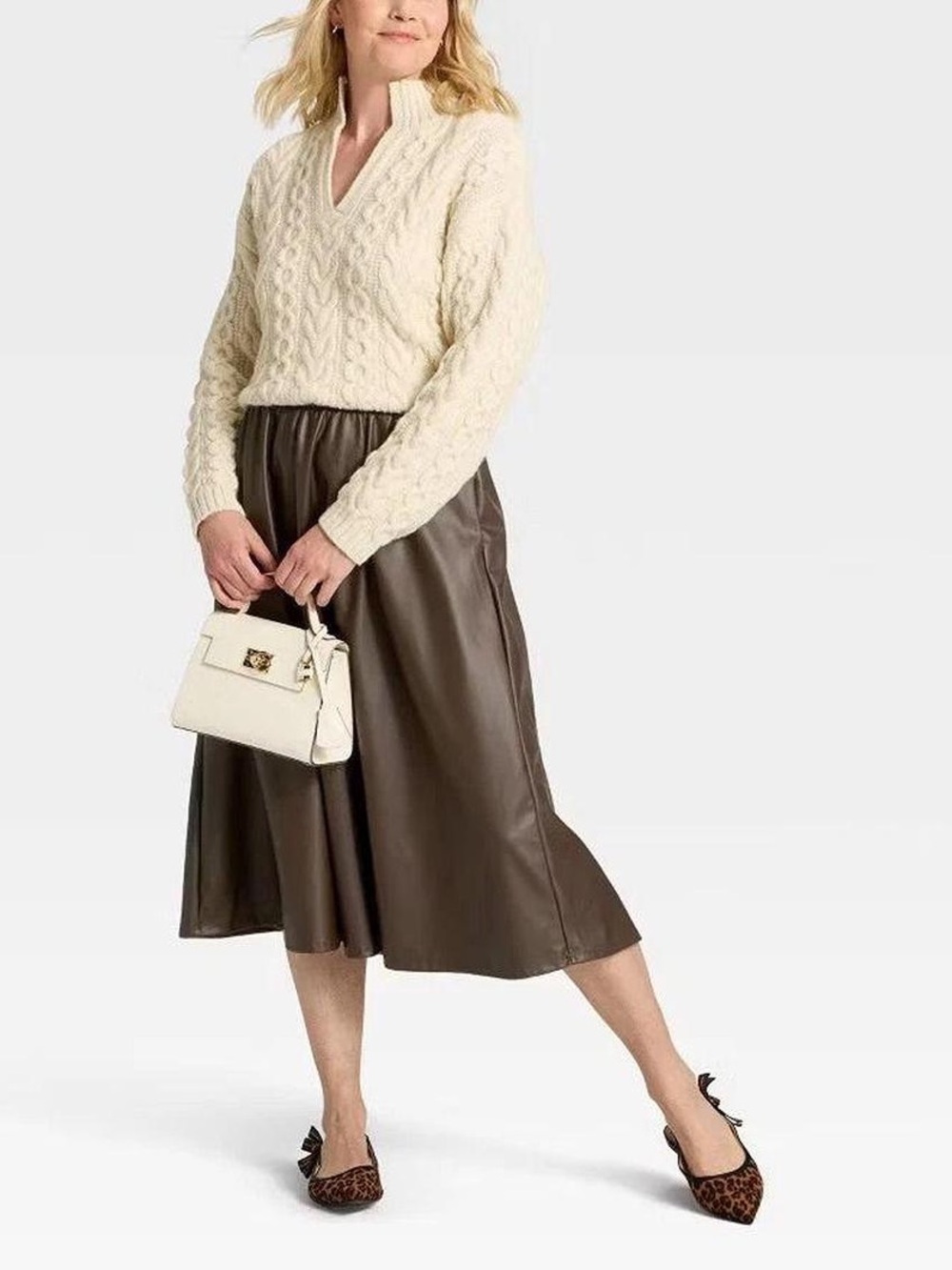 A NEW DAY Dark Brown Faux Leather Midi Skirt
